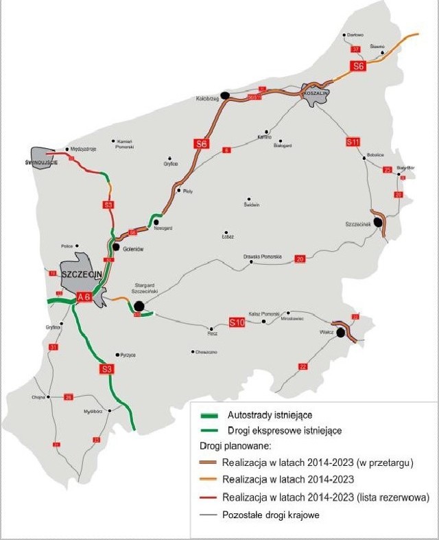 Na tej mapie widać, jaki jest stopień zaawansowania poszczególnych odcinków budowy dróg ekspresowych w regionie.