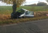 Pijany kierowca roztrzaskał auto o drzewo. 63-latek wydmuchał niemal dwa promile alkoholu [ZDJĘCIA]