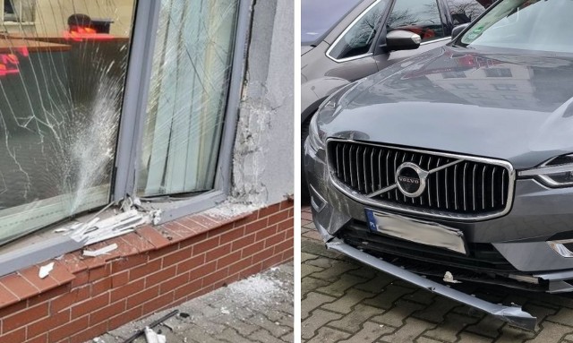 Kierujący samochodem osobowym marki Volvo stracił panowanie nad pojazdem i z impetem wjechał w witrynę lokalu banku PKO BP.