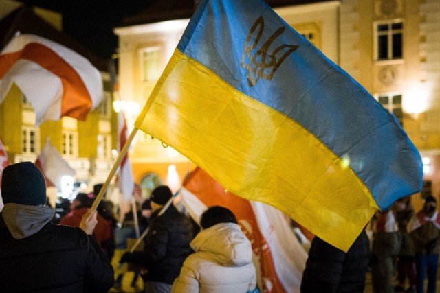 Białystok, manifestacja solidarności, koniec lutego 2022