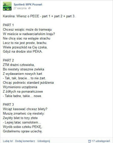 PEKA to czort nieczysty, czyli zdenerwowani poznaniacy piszą... wiersze