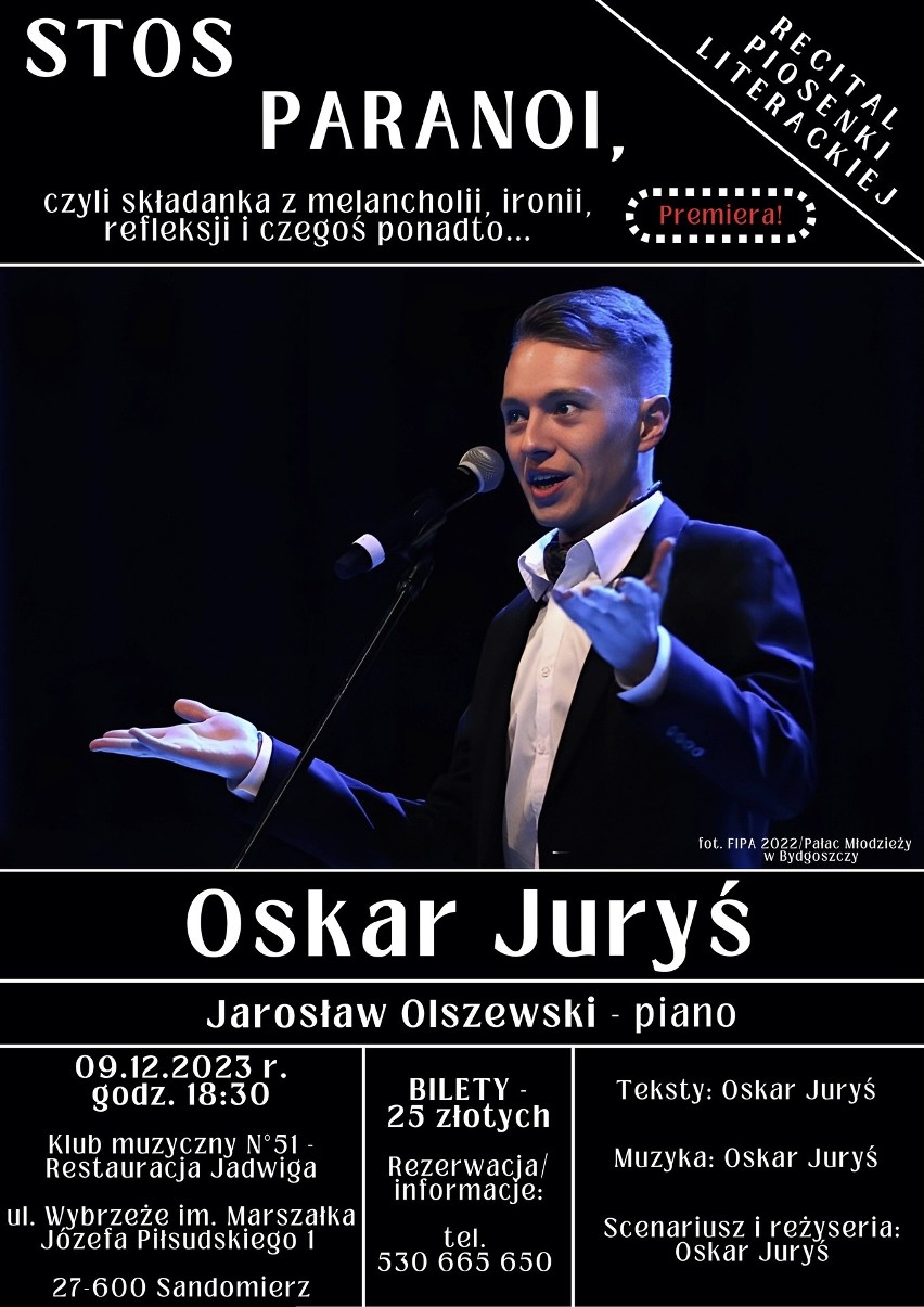 Autorski recital Oskara Jurysia 9 grudnia w Sandomierzu