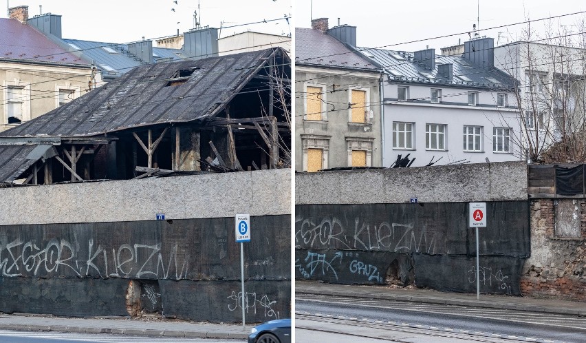 Zrujnowany, kiedyś zabytkowy, budynek w Podgórzu w Krakowie....