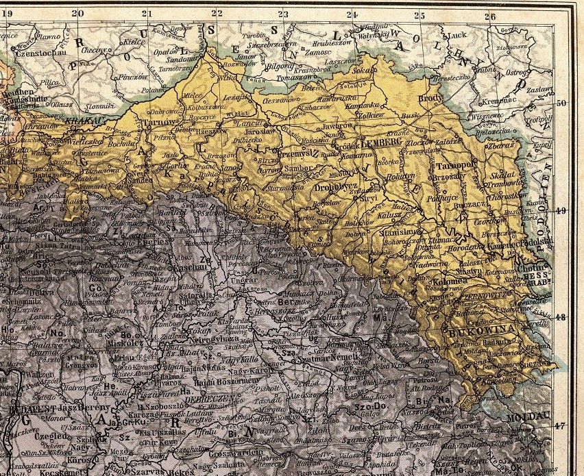 Austriacka mapa Galicji z 1905 r., z zaznaczoną stolicą...