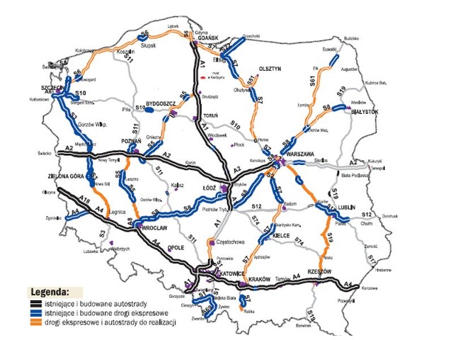 Tak na mapie prezentuje się rządowy plan budowy dróg na lata 2014 - 2020 (z zastrzeżeniem, że realizacja może potrwać do końca 2022 roku). 