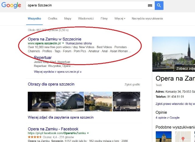 Pornograficzny opis Opery na Zamku w google to wynik ataku hakerów.