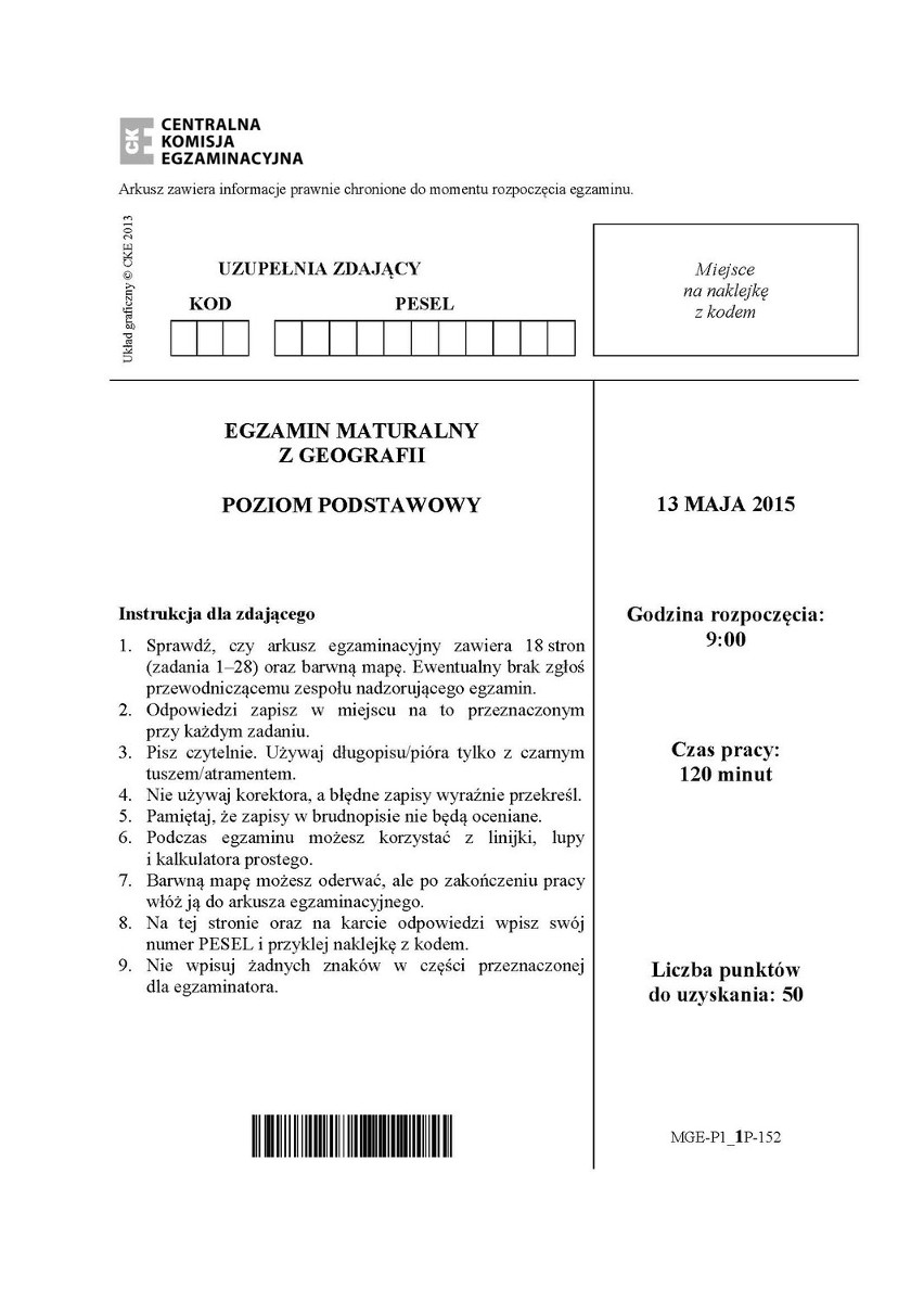 Arkusze zadań z geografii poziom podstawowy w technikum +...