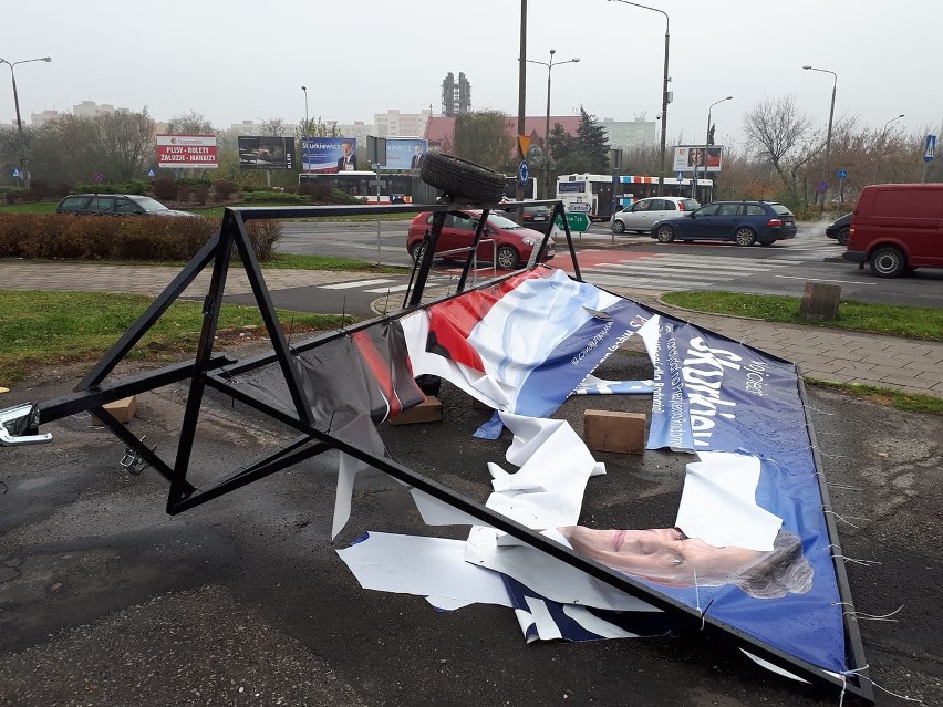 Wybory samorządowe 2018 w Radomiu. Zniszczone banery wyborcze w Radomiu. Sprawców szuka policja. Obaj kandydaci: to smutna norma w kampanii