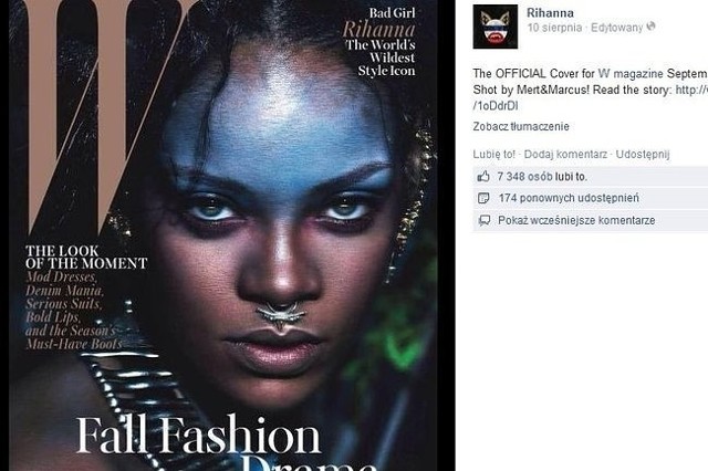 Rihanna na okładce wrześniowego "W Magazine" (fot. screen z Facebook.com)