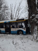 Autobus uderzył w drzewo w Czechowicach-Dziedzicach. Trójka dzieci i osoba dorosła przewiezione do szpitala