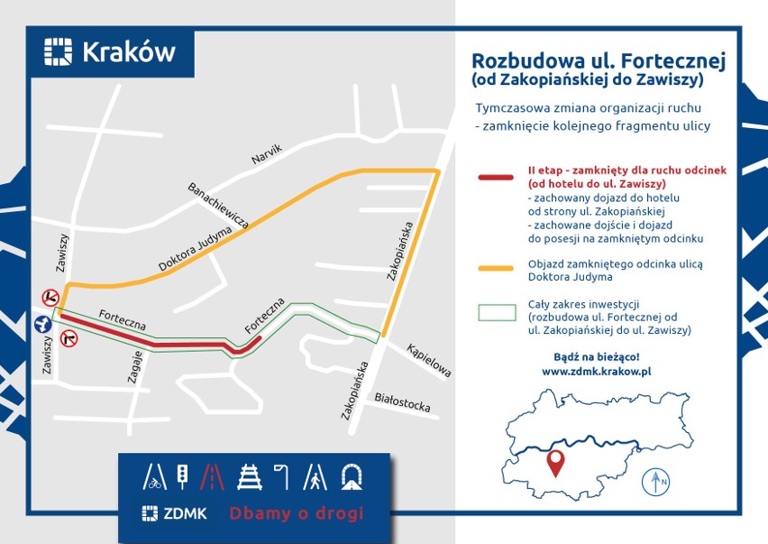 Kraków. Prace na Fortecznej wkraczają w kolejną fazę. Zmiany na Kobierzyńskiej