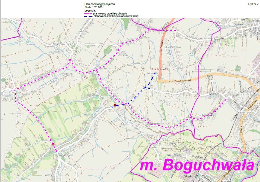 Mapa objazdów wyznaczona przy robotach drogowych