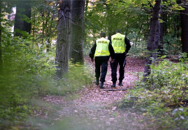 Jelenia gora 10-10-2007 patrol prewencji przeczesuje parki w mieccie szukajac mlodych zbieraczy grzybow halucynogennych. na zdjeciu sierzant mariusz sobolewski(wyzszy), st. posterunkowy darek bielawski. fot. marcin oliva soto