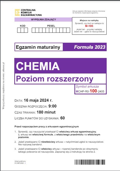 Matura 2024 - chemia, poziom rozszerzony. Oficjalne arkusze...
