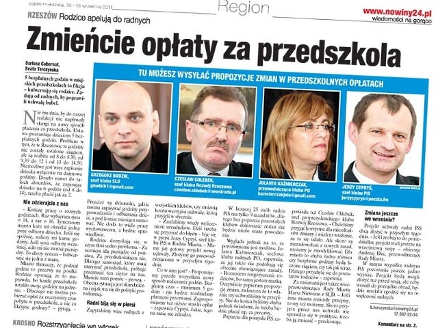 O burzy wokół przedszkolnych opłat pisaliśmy w Nowinach w piątek. 