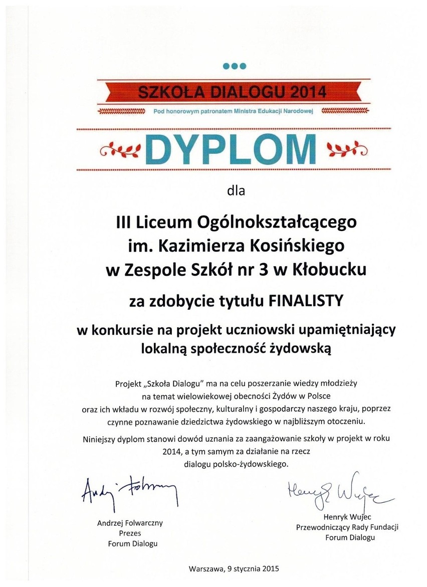 Licealiści z Kłobucka w finale "Szkoły Dialogu"!