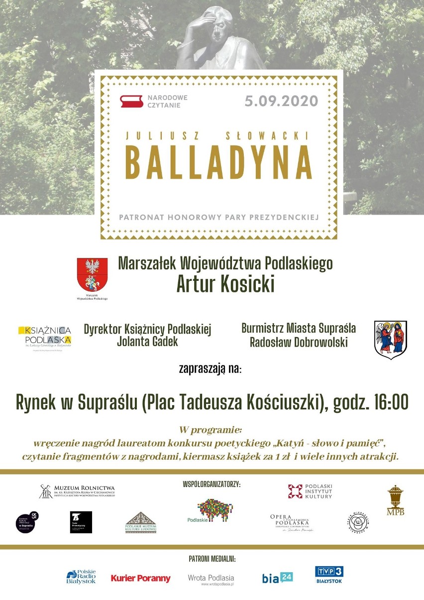 Narodowe Czytanie 2020 w Białymstoku. Tym razem przeczytamy "Balladynę". Będą też książki za złotówkę i nagrody dla czytających!