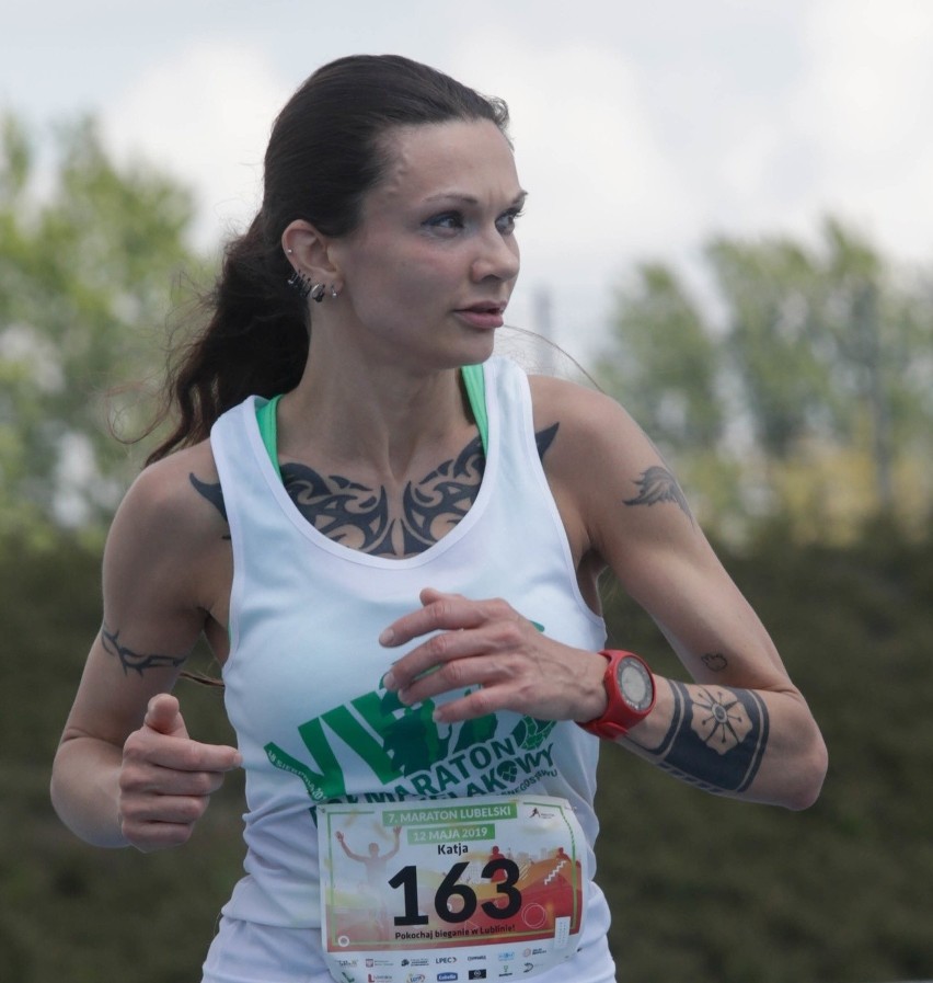 Katarzyna Głuszak na mecie Maratonu Lubelskiego