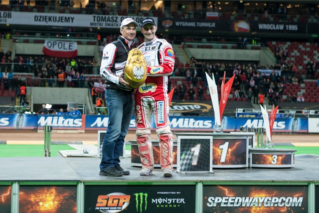 Hans Nielsen i Tomasz Gollob podczas turnieju Grand Prix w Warszawie w 2015 roku. W niedzielę znów się spotkają