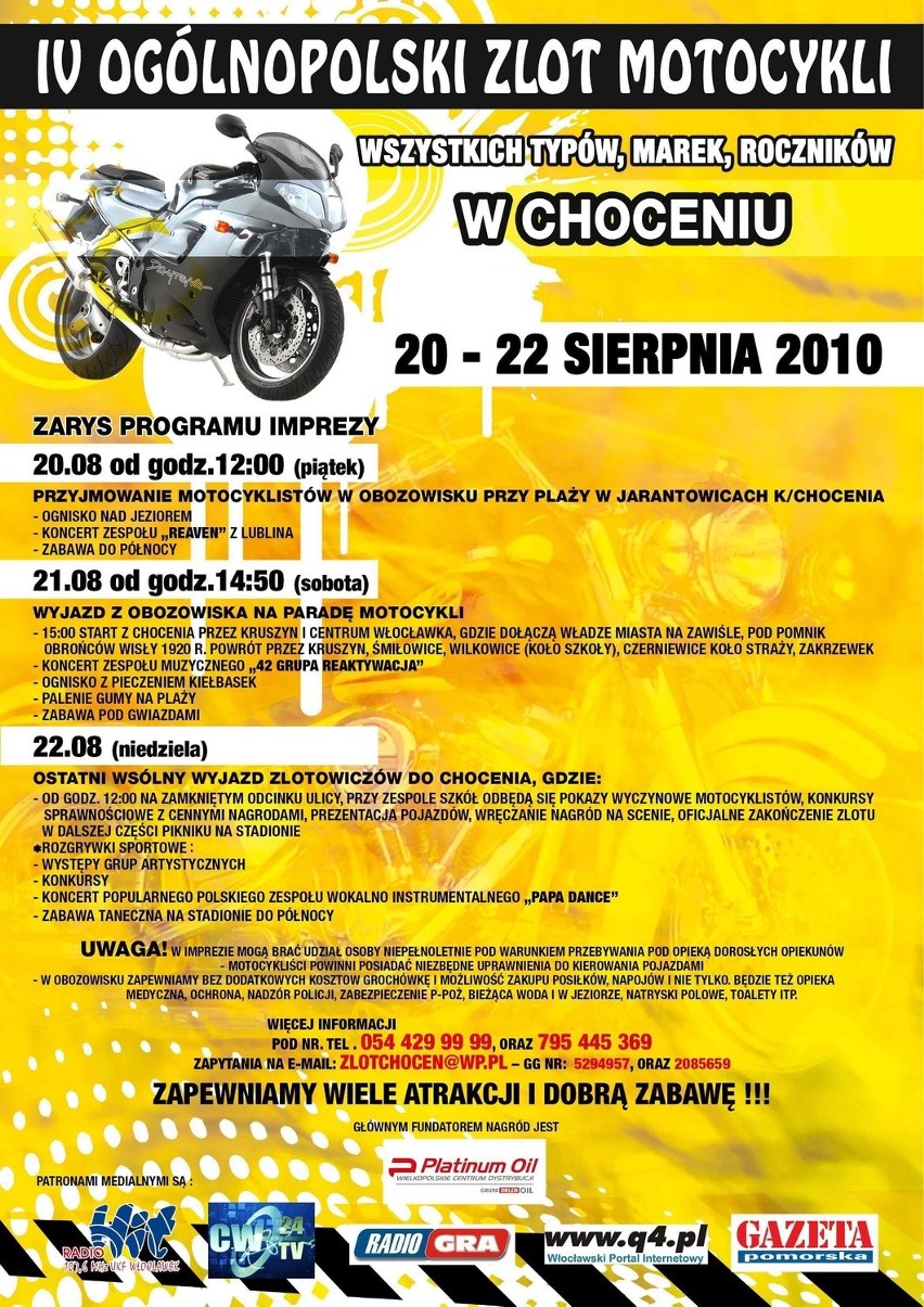 IV Ogólnopolski Zlot Motocykli odbędzie się w Choceniu
