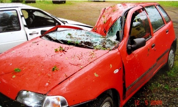 Powalone podczas majowej burzy drzewo, uszkodziło pięć samochodów na os. Rogozińskiego w Przemyślu.