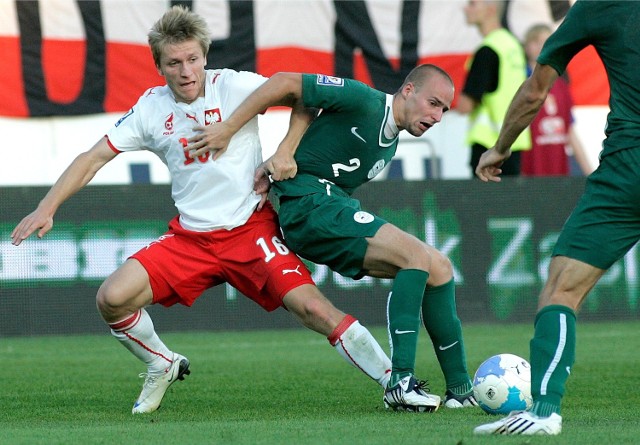 Polska - Słowenia, 2008 rok. Stadion przy ul. Oporowskiej. Z lewej Jakub Błaszczykowski