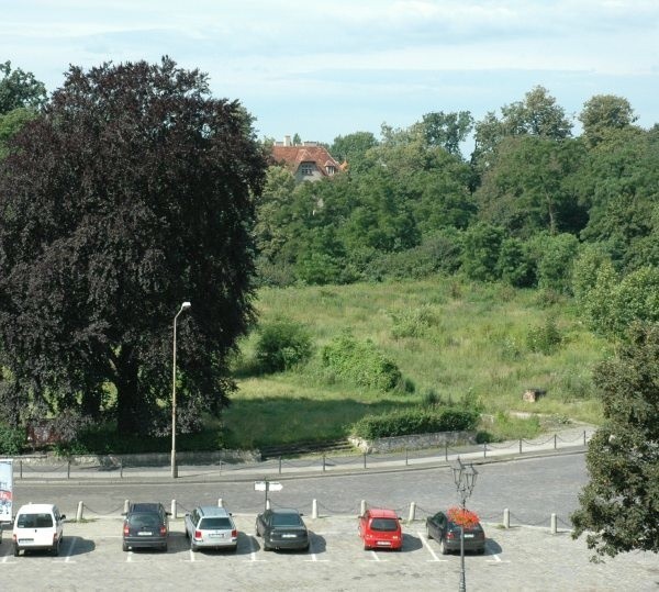 Na działce przy ul. Wrocławskiej wciąż rosną krzaki. Za to po drugiej stronie placu rośnie hotel.