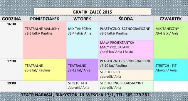 Tydzień otwarty w Fundacji Wspierania Kultury i Sztuki Teatr Narwal dla dzieci i dorosłych