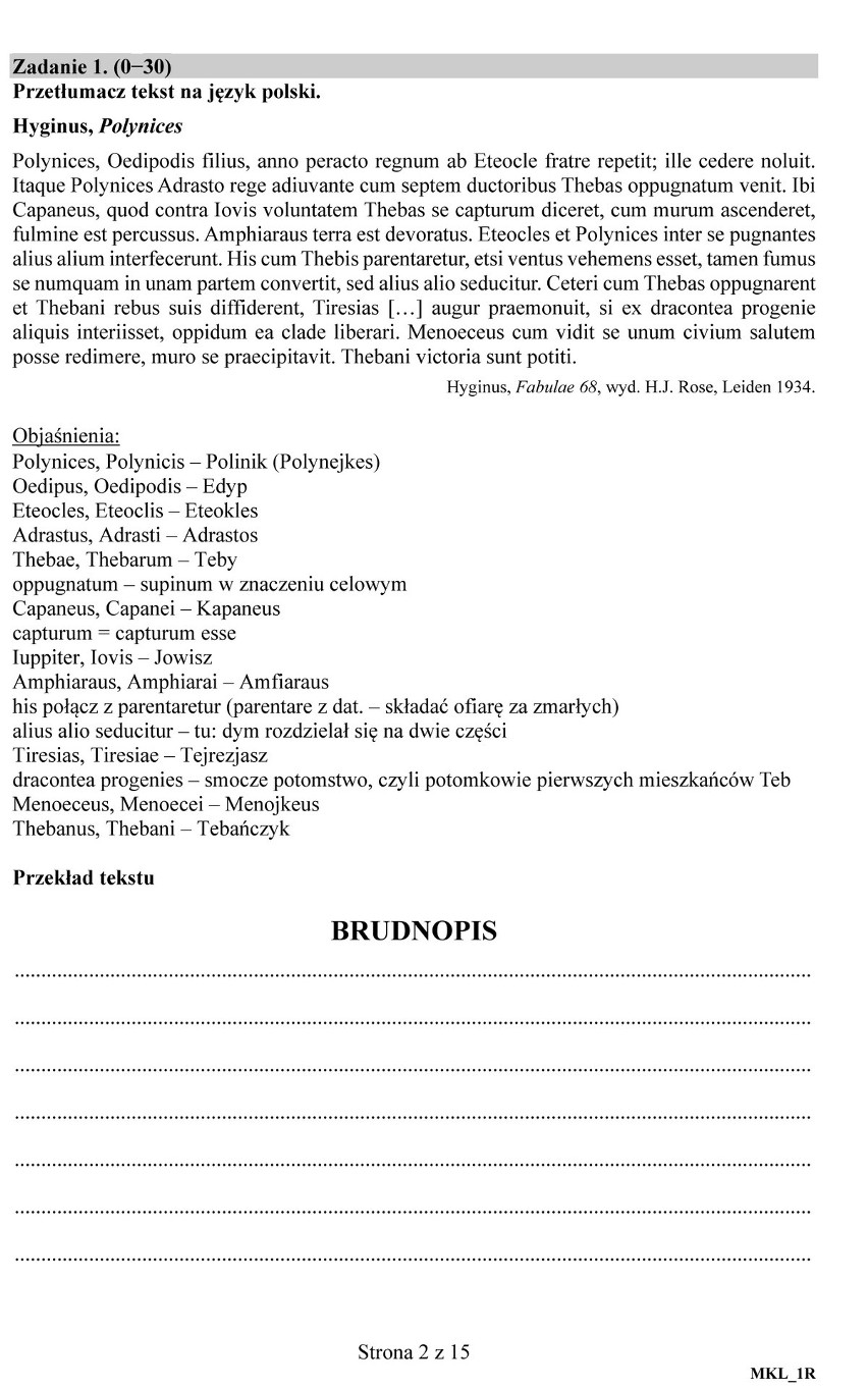 Matura 2019. Język łaciński i kultura antyczna - arkusz zadań CKE