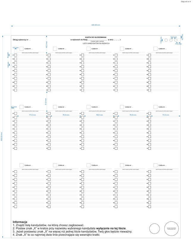 WYBORY SAMORZĄDOWE 2018 - KARTY DO GŁOSOWANIA WZÓR