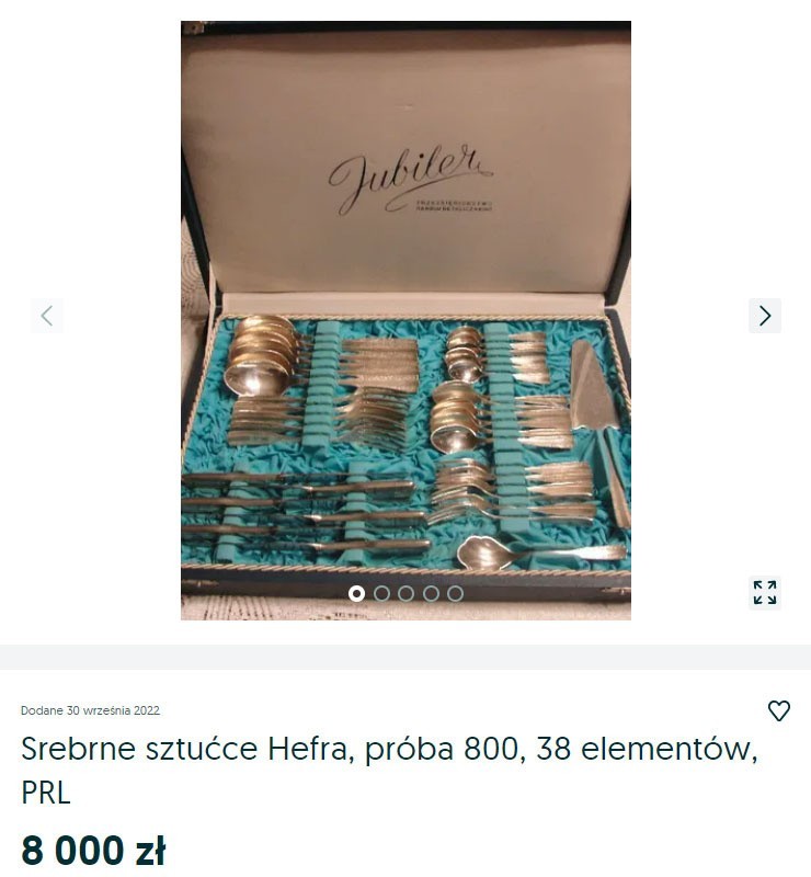 komplet srebrnych sztućców Hefra - Jubiler, próba 800, wzór...