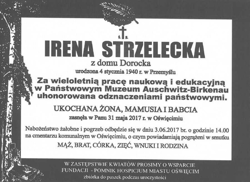 Nie żyje Irena Strzelecka, starszy kustosz Państwowego Muzeum Auschwitz-Birkenau