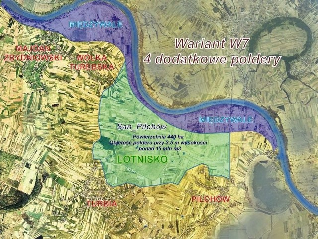 Z lotniska zrobią teraz polder zalewowy?Na mapce widać planowany suchy polder na terenie lotniska, a wokół niego przylegające miejscowości gminy Zaleszany. Ich mieszkańcy obawiają się wody z polderu.