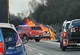 Pożar samochodu na autostradzie A4. Powstał ogromny korek pod Kątami Wrocławskimi