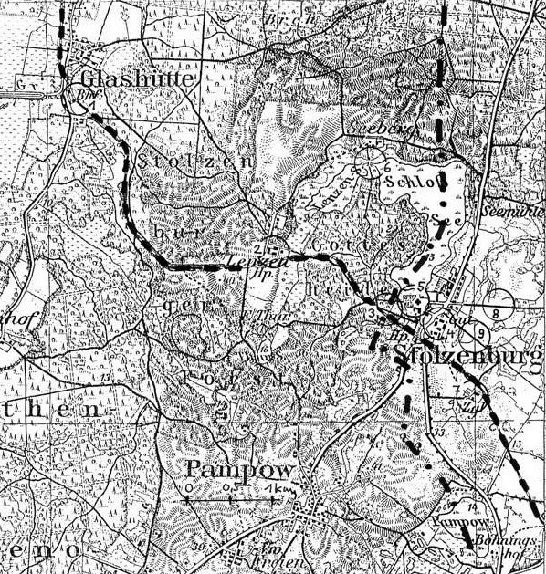 Mapa z przebiegiem linii ze Stolca (Stolzenburg) do...