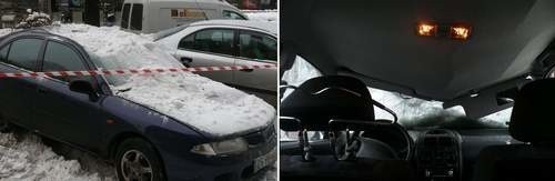 Zalegający na dachu śnieg dwa razy zdemolował samochód działacza PO w Szczecinie. 