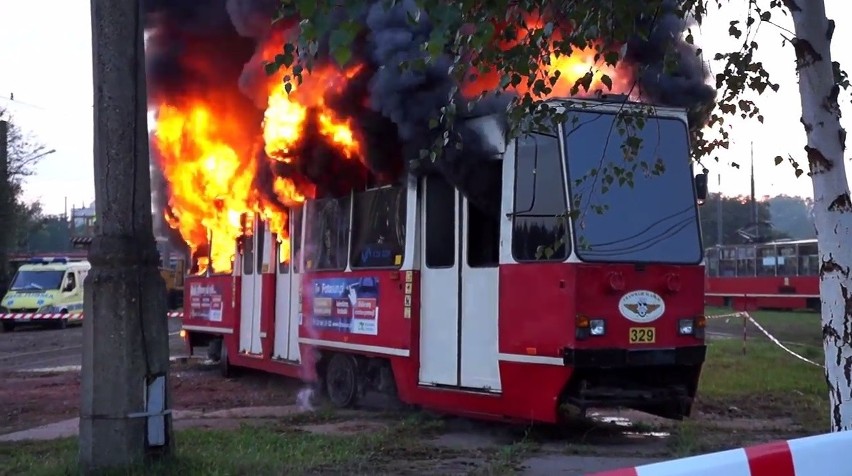 Pożar tramwaju w zajezdni Katowice Zawodzie