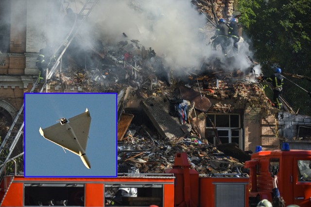 Zniszczone budynki w Kijowie - po ataku irańskich dronów-kamikadze sterowanych przez Rosjan