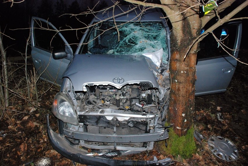 Toyota wypadła z drogi i uderzyła w drzewo [zdjęcia] 