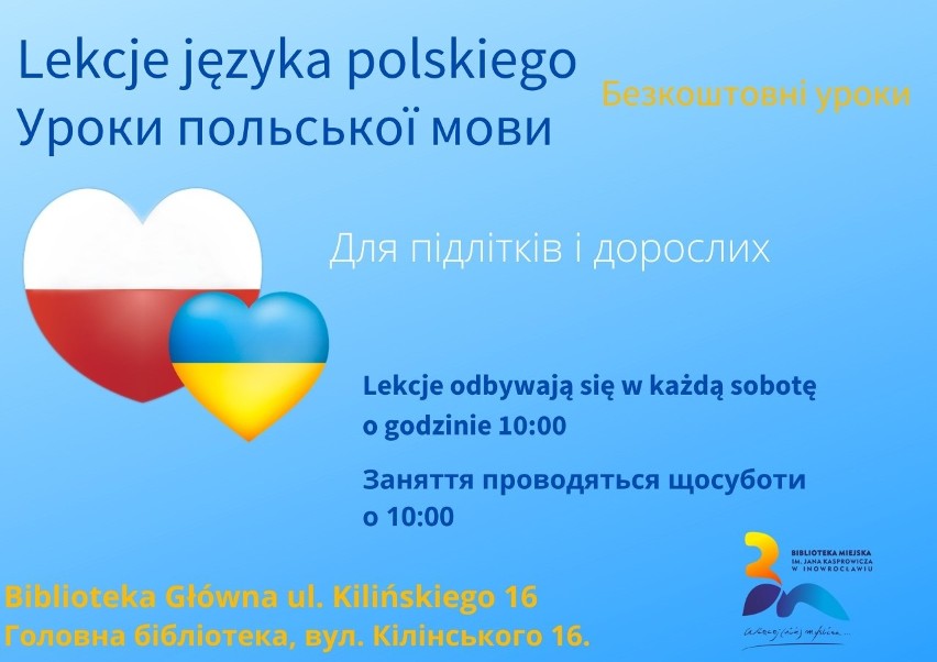 Biblioteka w Inowrocławiu zaprasza Ukraińców na bezpłatne lekcje języka polskiego