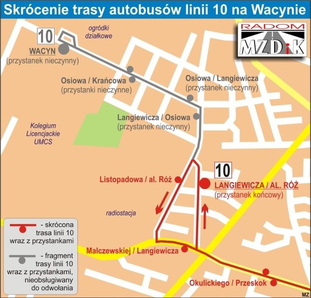 Skrócenie trasy autobusów linii 10 na Wacynie.