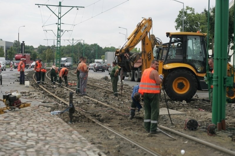 Remont torowiska na skrzyżowaniu Baraniaka i Jana Pawła II...