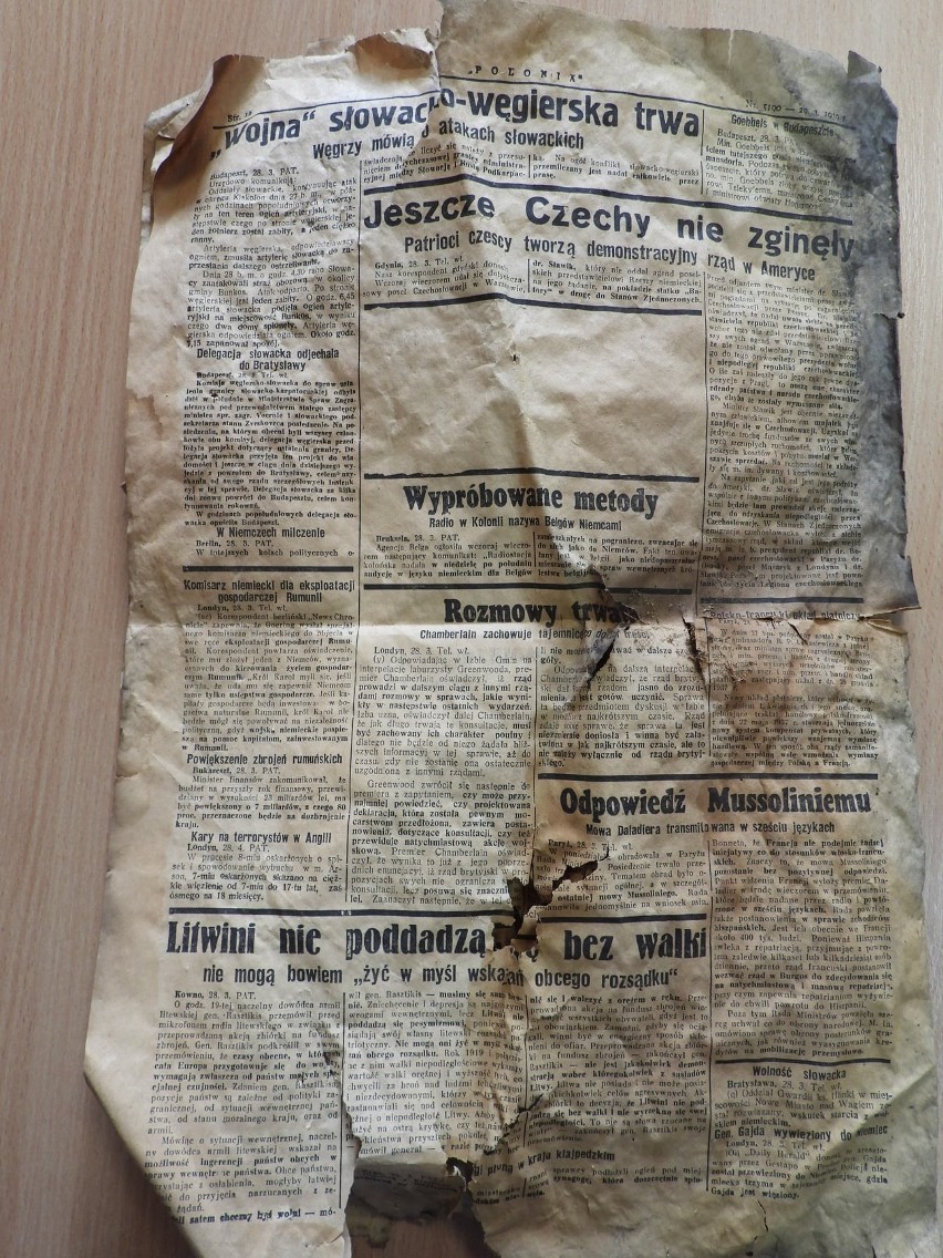 Fragmenty gazety z 1939 roku trafiły do muzeum w Muszynie. O...
