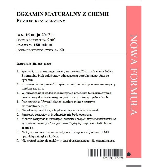 MATURA 2017 CHEMIA ARKUSZE CKE, ODPOWIEDZI MATURA Z CHEMII