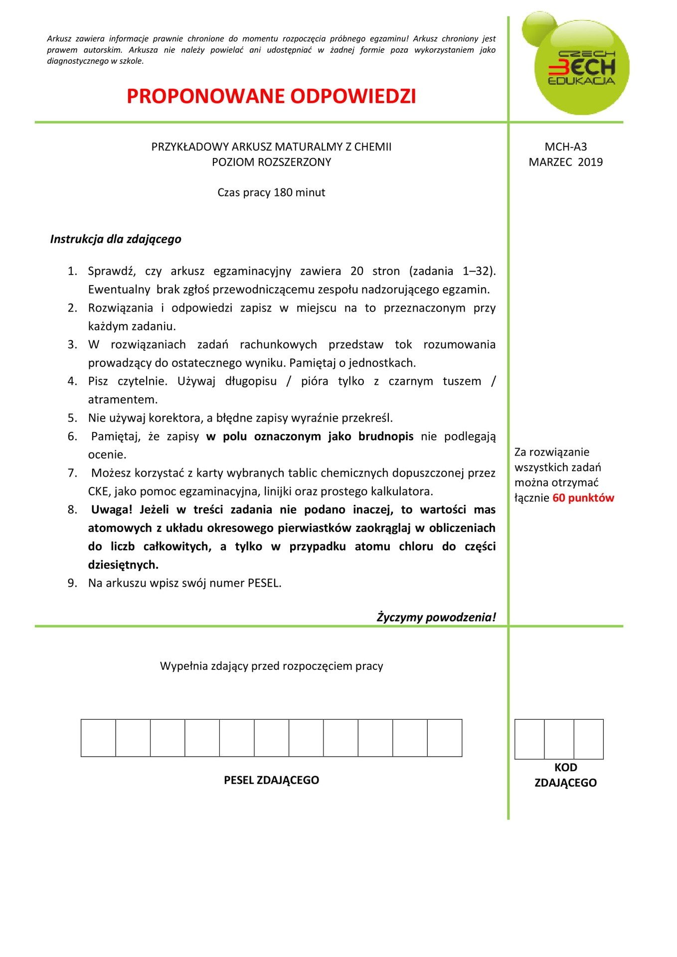 Próbna matura 2019 CHEMIA rozszerzenie Echa Dnia ODPOWIEDZI | Echo Dnia