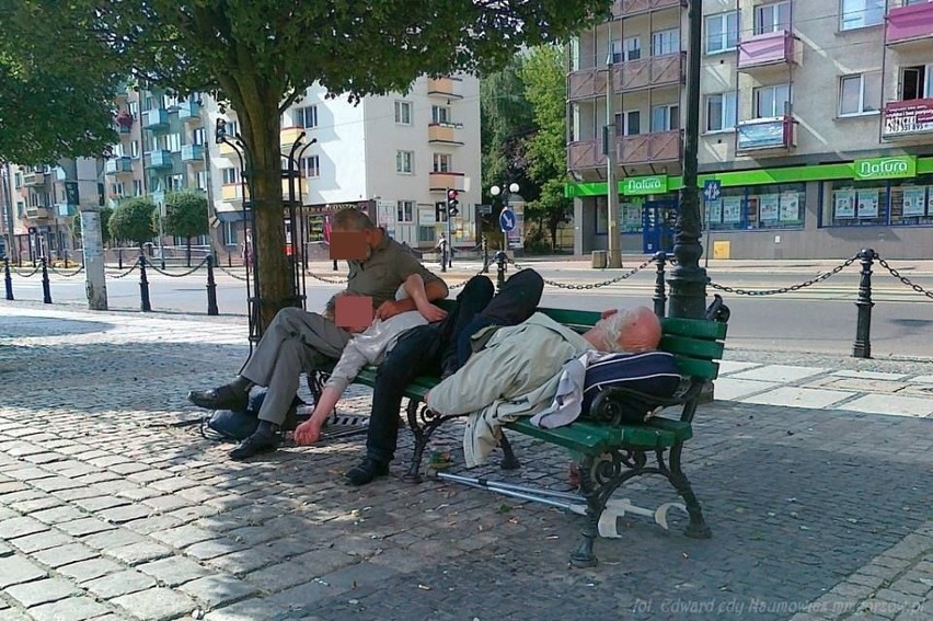 W centrum miasta Gorzowa Wlkp. menele śpiący na ławce to nie...