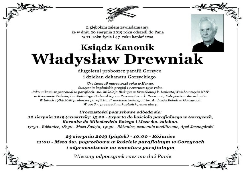 Nie żyje ksiądz Władysław Drewniak - wieloletni proboszcz i honorowy obywatel Gorzyc