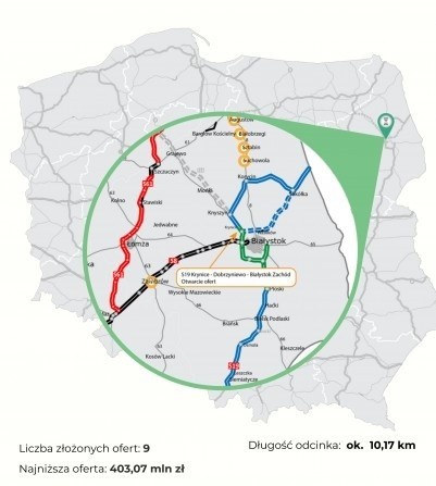 Fragment Krynice - Dobrzyniewo - Białystok Zachód składa się...