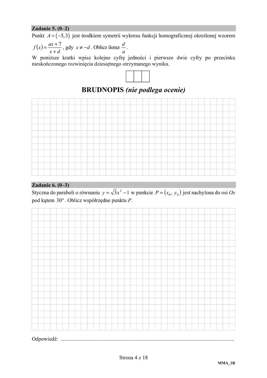 Matura 2018 MATEMATYKA rozszerzona ODPOWIEDZI