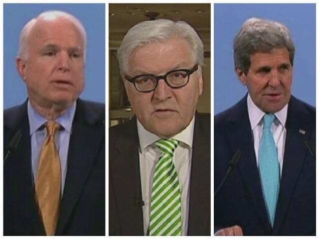 (od lewej) John McCain, senator USA; Frank-Walter Steinmeier, szef niemieckiej dyplomacji; John Kerry, sekretarz stanu USA